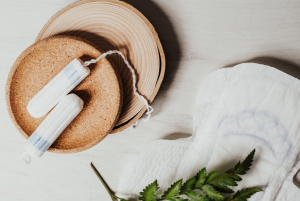 Menstrual products arranged on a white background